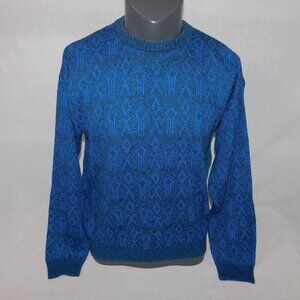 VTG Y2K 90s Club Europe Blue Geometric Design Acrylic Crewneck Sweater Mens M